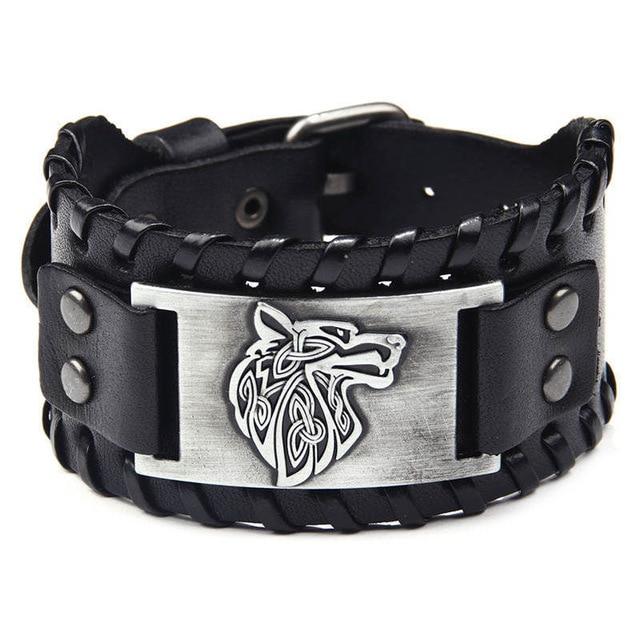 Alpha Wolf Head skinn armbånd-Bracelets-Norskova-Sølv-Norskova