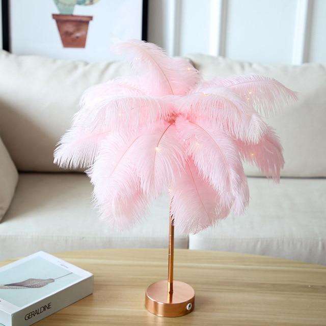 Fiery Feather Table Lamp-Lighting-Norskova-Rosa Fjær-AA Battery Power-Norskova