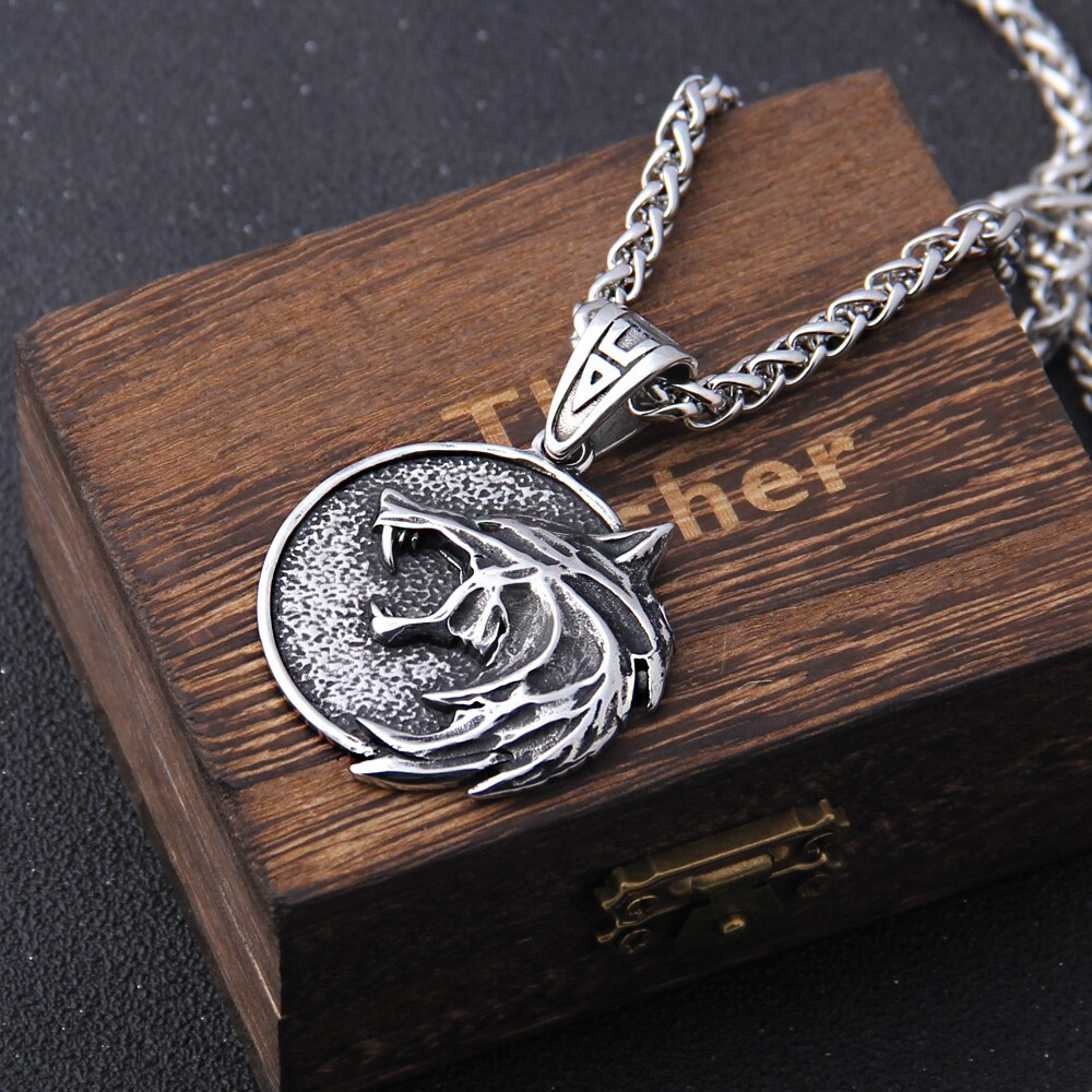 Veiviseren Geralt Wolf Head Pendant Halskjede-Jewelry-Norskova-Norskova